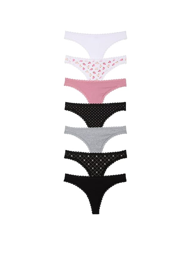 Трусы-стринги, кружевная отделка, хлопок, 5 шт. — Victoria's Secret