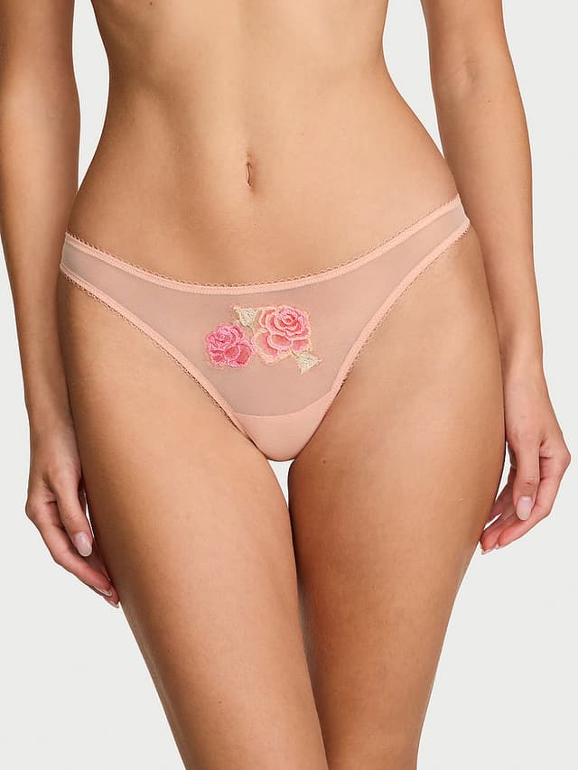 Трусы-стринги Bows, оборки, сетка — Victoria's Secret