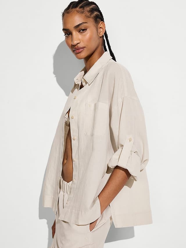 Купальник Beachwear Shirt, длинный рукав, лён — Victoria's Secret