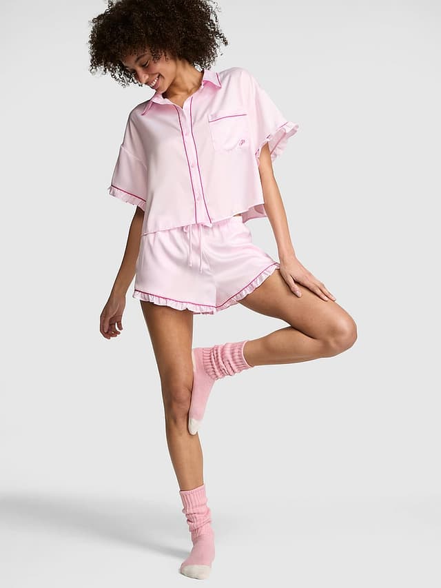 Пижамный комплект GRWPINK™, короткий рукав, атлас — PINK