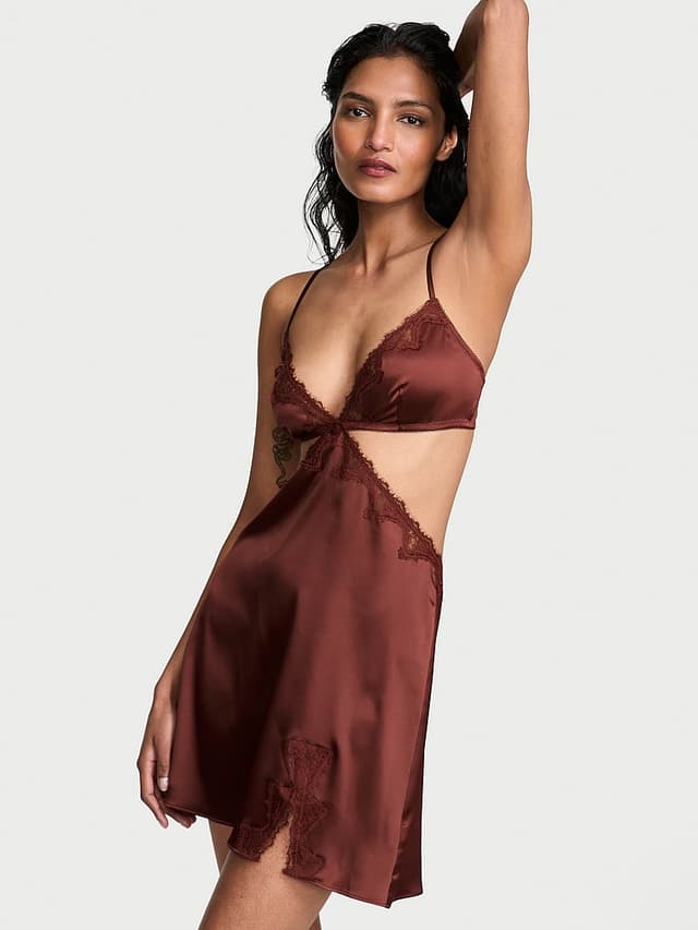 Сорочка Cut-Out, кружевная отделка, атлас — Victoria's Secret