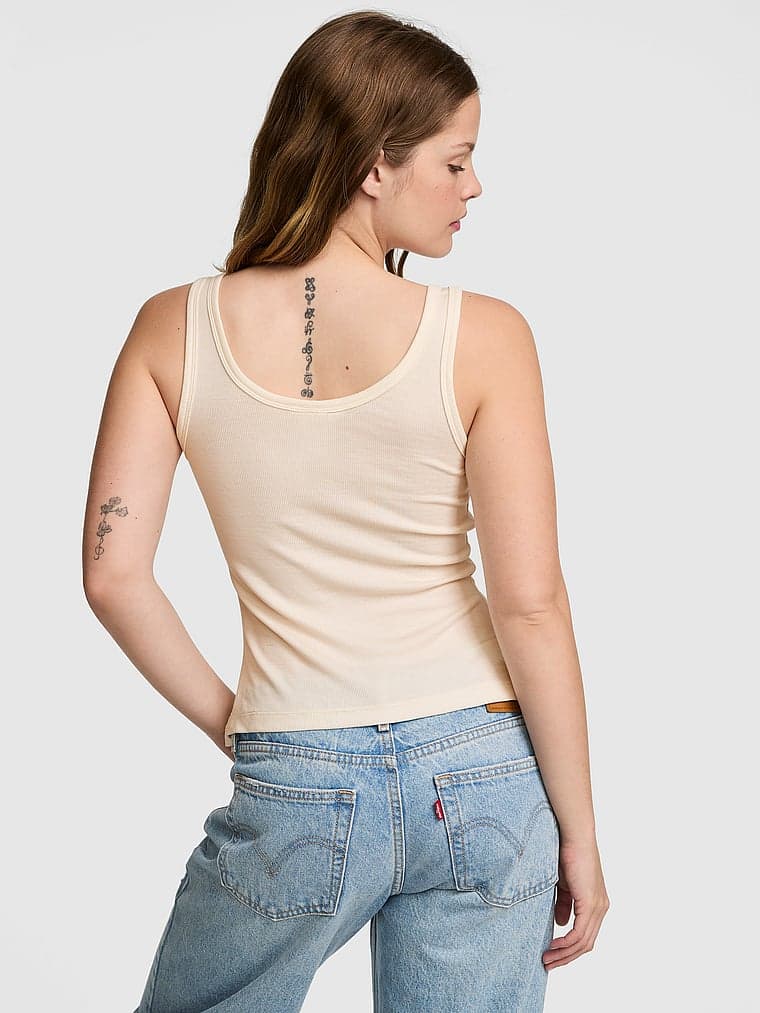 Женская одежда PINK Relaxed Rib Button-Down Tank Top — фото 2