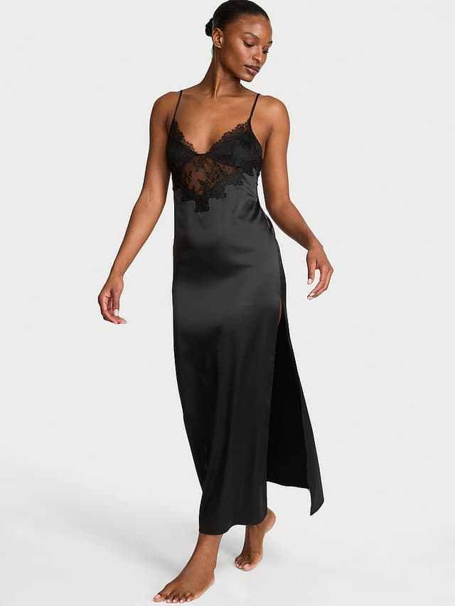 Сорочка High-Slit, кружево, атлас — Victoria's Secret