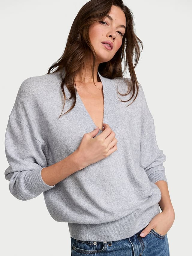 Женский свитер Victoria's Secret Luxe Knit оверсайз с V-вырезом