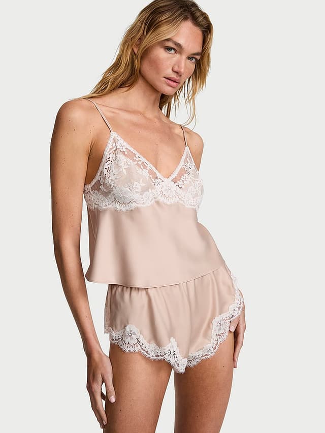 Комплект белья, кружевная отделка, оборки, атлас — Victoria's Secret