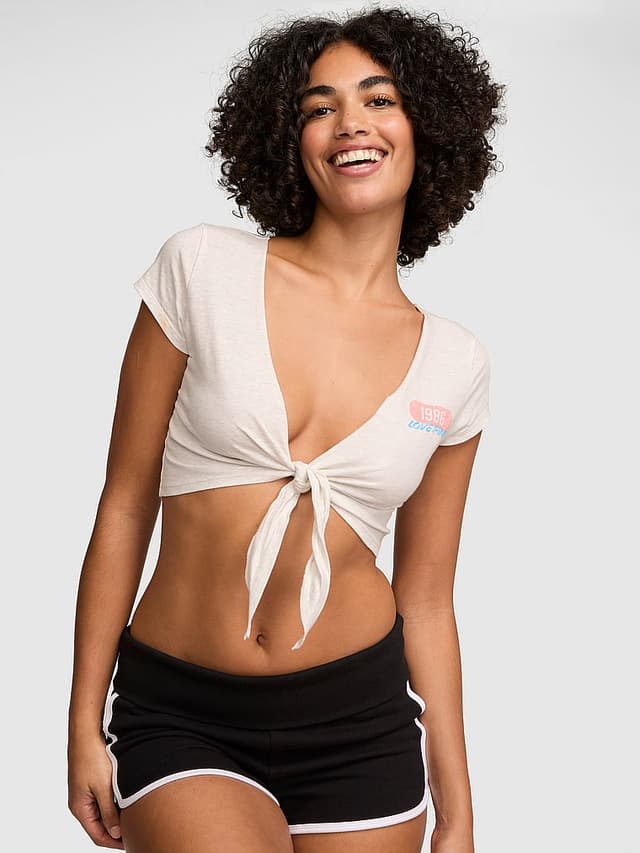 Женская одежда PINK Campus Cotton™ Front-Tie Cropped Top