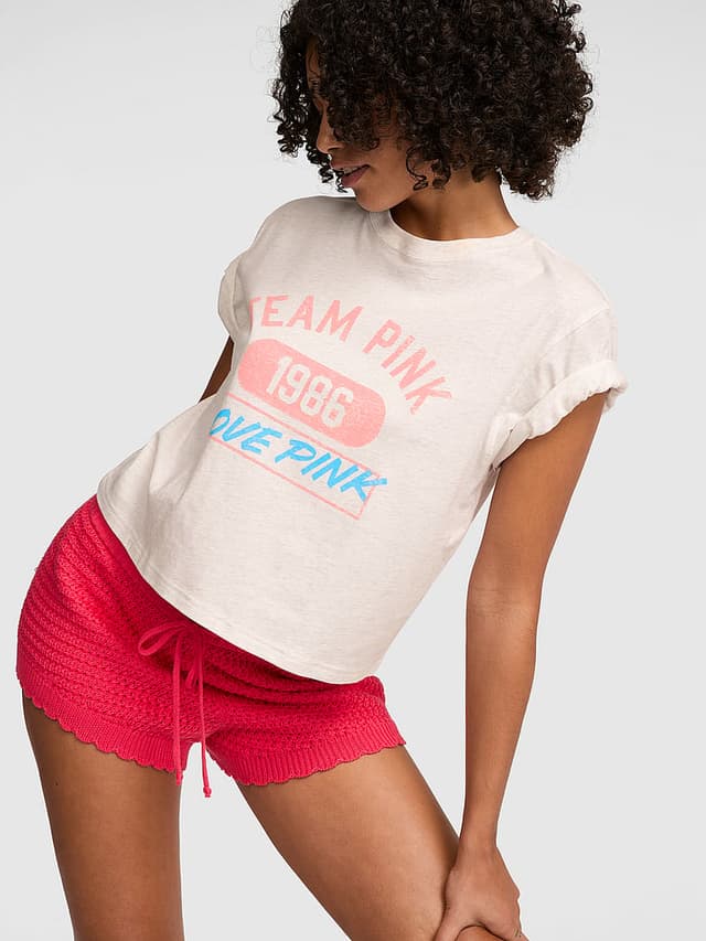 Женские футболки PINK Campus Cotton™ Boxy-Cut Tee