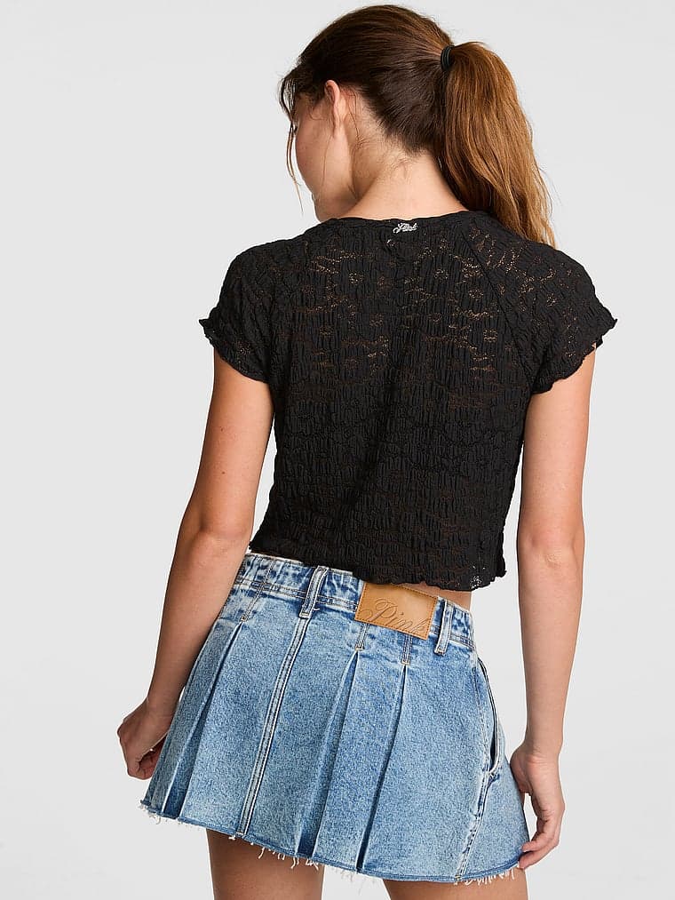 Женские футболки PINK Floral Crochet Cover-Up Tee — фото 2
