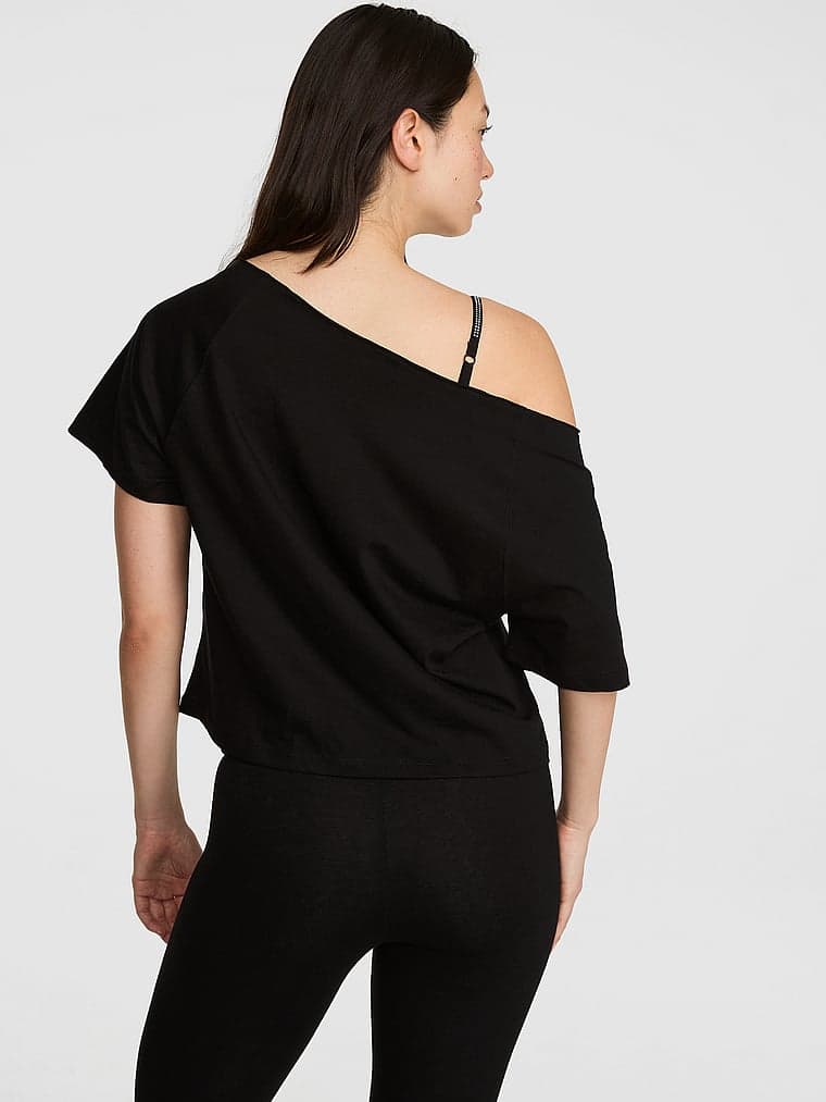 Женские футболки PINK Campus Cotton™ Oﬀ-The-Shoulder Boxy Tee — фото 2
