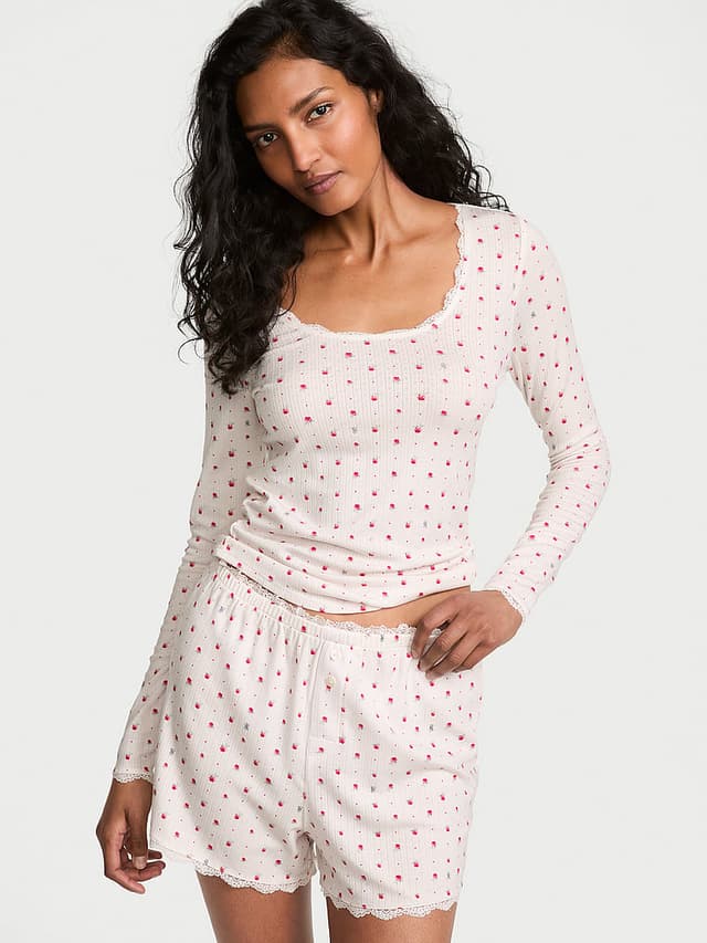 Пижамный комплект, в рубчик, ажурная вязка — Victoria's Secret