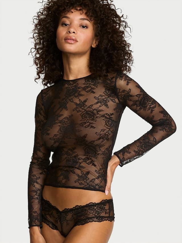 Женские футболки Victoria's Secret Rose Lace Long-Sleeve Tee