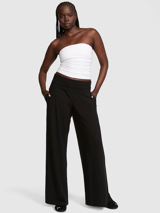 Женские брюки PINK All-Day Cotton™ Foldover Wide-Leg Pants