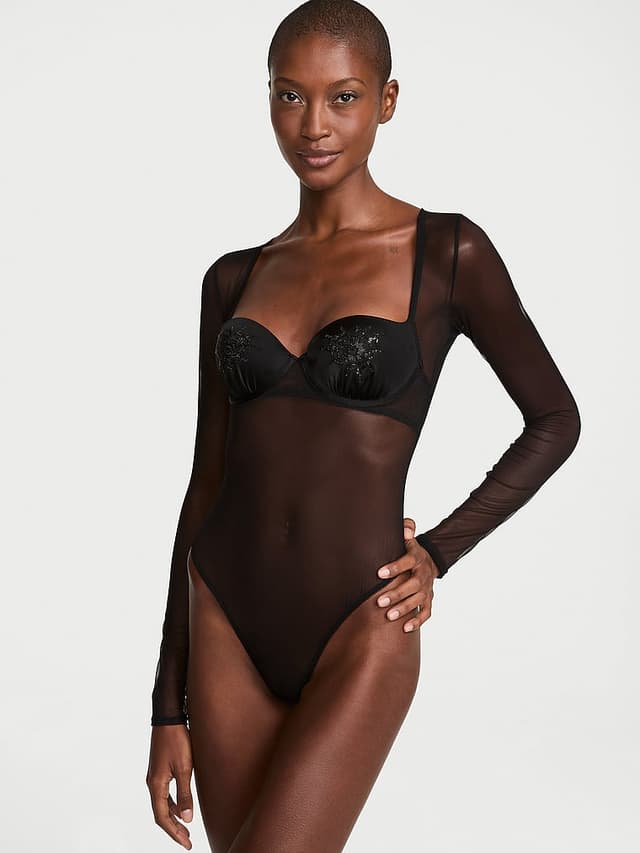 Боди Tease Spider, пуш-ап, длинный рукав, вышивка — Victoria's Secret