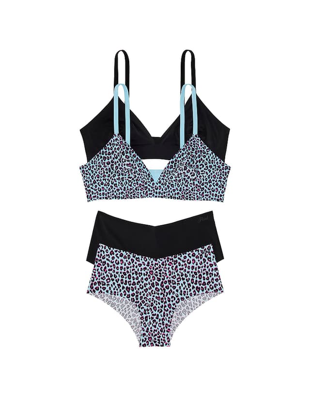 PINK 4-Piece Marshmallow Unlined Bralette and No-Show Cheeky Set