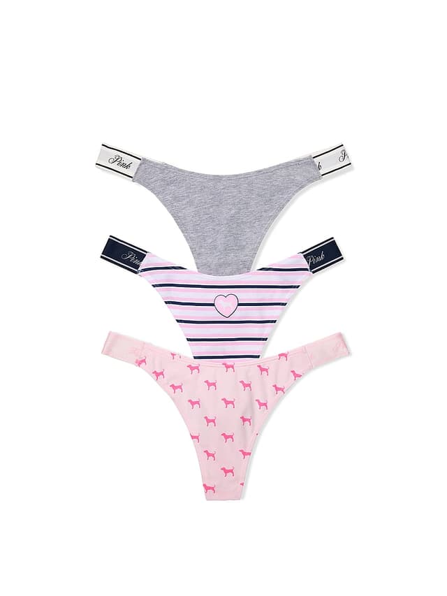 PINK 3-Pack Logo Cotton High-Leg Thong Panties