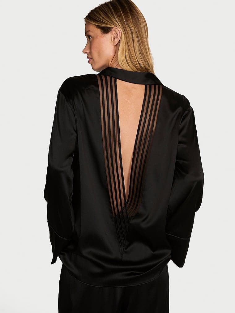 Женские рубашки Victoria's Secret Washable Silk Sheer Stripe Open-Back Shirt — фото 2
