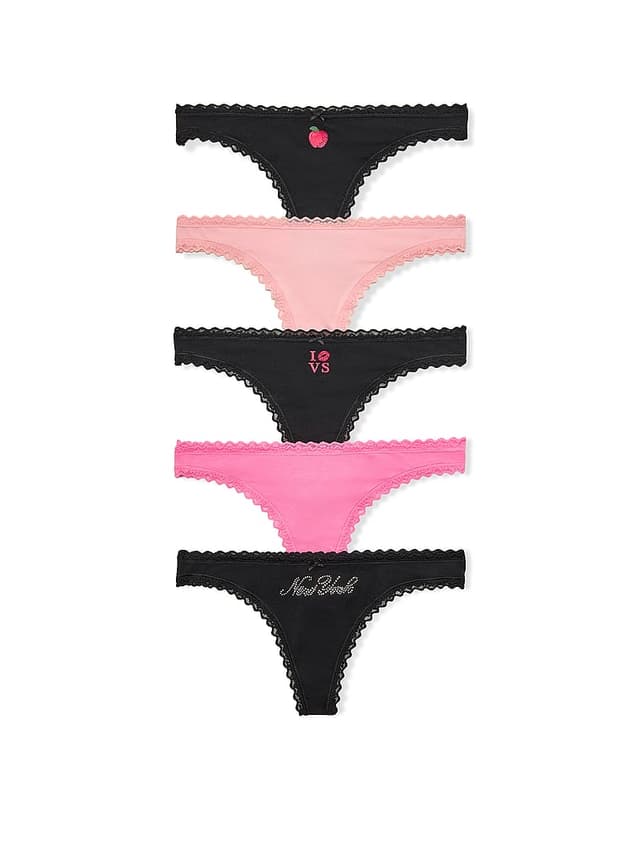 Victoria's Secret 5-Pack NYC Cotton Lace-Trim Thong Panties