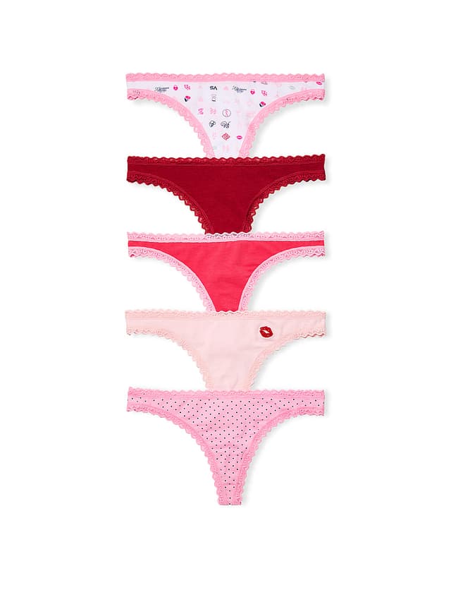 Трусы-стринги, кружевная отделка, хлопок, 5 шт. — Victoria's Secret
