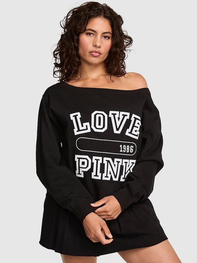 Женские худи PINK Campus Fleece™ Rib Off-The-Shoulder Sweatshirt