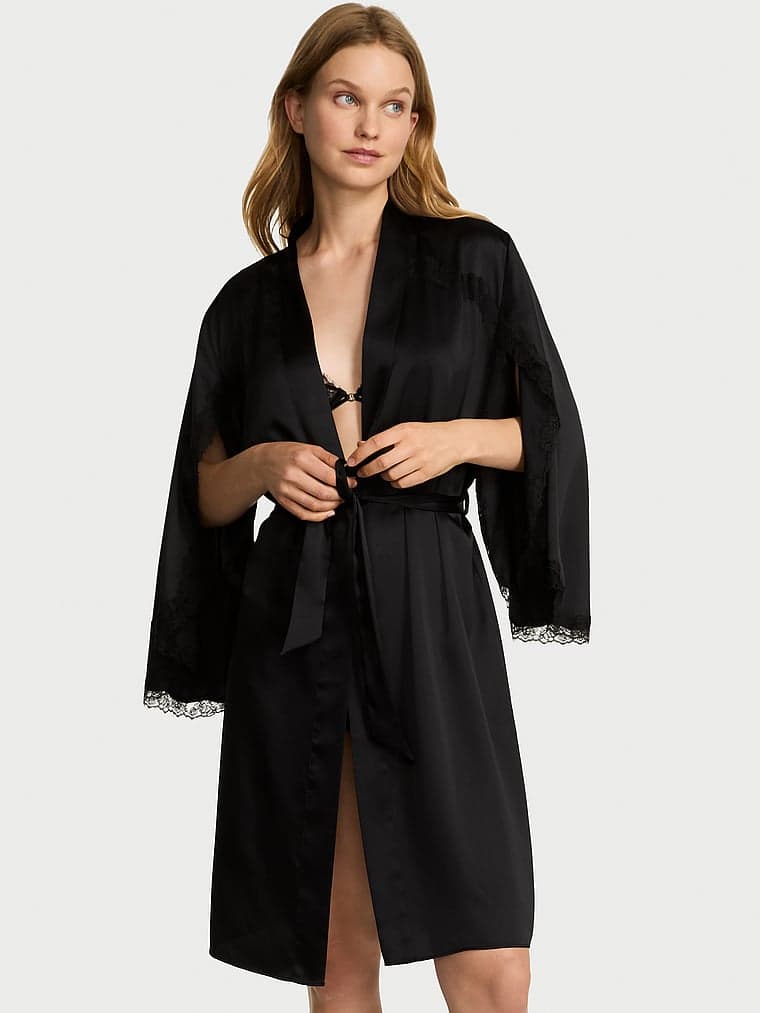 Халат, кружевная отделка, атлас — Victoria's Secret
