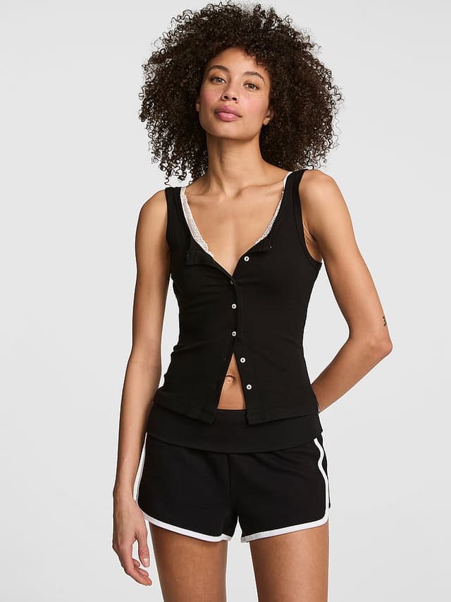 Женская одежда PINK Relaxed Rib Button-Down Tank Top
